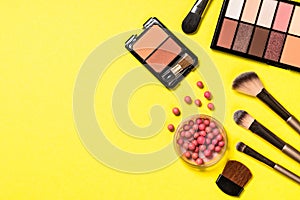 Set of Makeup professional cosmetic top view.