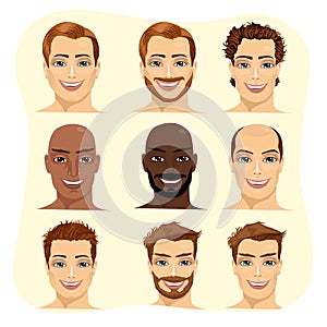 Set of male avatar with different hairstyles