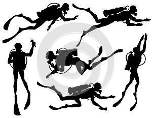 Vector set of diver Silhouettes photo