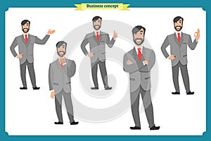 Set of male facial emotions.Flat cartoon character. Businessman in a suit and tie. business people in round icons. vector