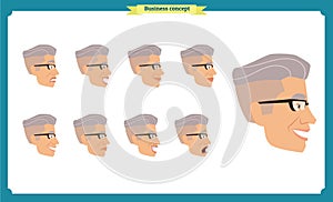 Set of male facial emotions. young man emoji character with different expressions Front, side, back view. Vector illustration