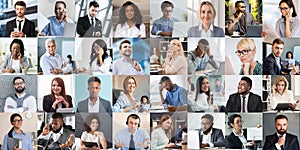 Set of male and female business portraits. Corporate employees of all ages and races showing various face expressions photo