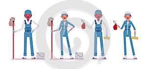 Set of male and female janitor standing