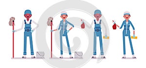 Set of male and female janitor standing photo