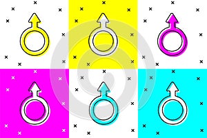 Set Male gender symbol icon isolated on color background. Vector