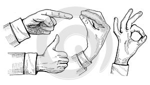 A set of male hand gestures