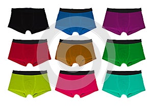 Set of male underwear. Set multicolor of male underwear. Pants boxers isolated on white background.