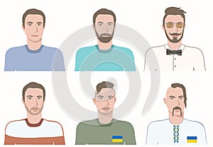 Set of man avatars for social networks with different hairstyles.