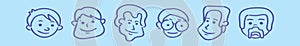 Set of man face cartoon icon design template with various models. vector illustration isolated on blue background