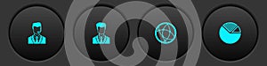 Set Man with a headset, User of man in business suit, Social network and Pie chart infographic icon. Vector