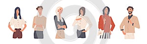 Set of man and woman with arrogant face expression vector flat illustration. Collection of colorful annoying selfish