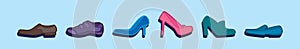 Set of man and woman shoes cartoon icon design template with various models. vector illustration isolated on blue background