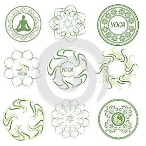 Set mandala, illustrations and logos on the theme of yoga
