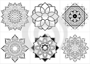 Set of mandala with vintage floral style, Vector mandala Oriental pattern, Hand drawn decorative element. Design for coloring book
