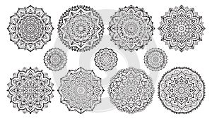 Set of Mandalas coloring book mindful art therapy and vector design decoration