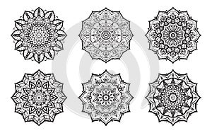 Set of Mandalas coloring book for spiritual mindful art therapy vector design decoration