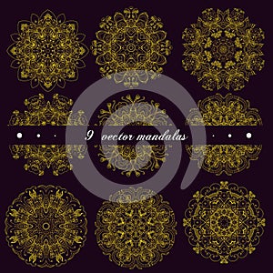 Set of mandalas decorative indian ethnic round ornaments.