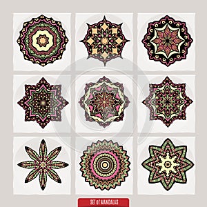 Set Of Mandalas. Vector Ethnic Oriental Circle Ornament.