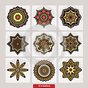 Set Of Mandalas. Vector Ethnic Oriental Circle Ornament.