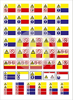 Set of mandatory sign, hazard sign, prohibited sign, occupational safety and health signs, warning signboard, fire emergency sign