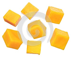 Set of mango cubes isolated on a white background