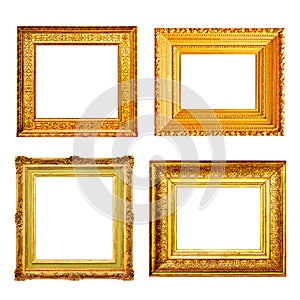 Set of many antique gold frames isolated on white