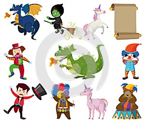 Set of many fantacy characters on white background photo