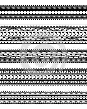 Set of maori polynesian tattoo bracelets border. Tribal sleeve seamless pattern vector.