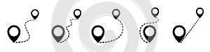 Set map distance measuring icon, pin map marker pointer sign, GPS location flat symbol â€“ vector