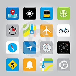 Set of Map GPS navigation Icon for website or application touchscreen on mobile phone. Vector illustration