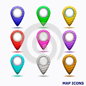 Set of map icons. Illustration.