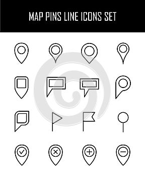 Set of map pins icons in modern thin line style.