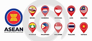 Set of map pointer with ASEAN membership