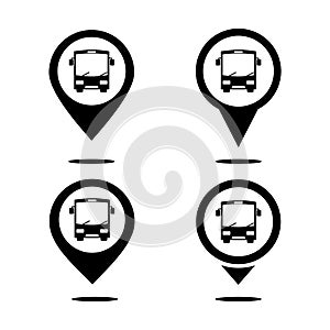 Set of map pointer with bus icon. Bus station pin location.
