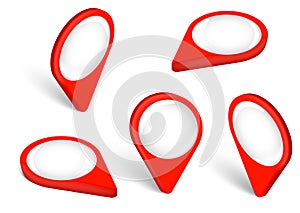 Set Map pointer 3d pin red isolated.