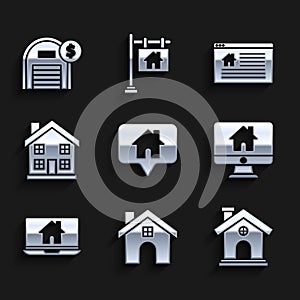 Set Map pointer with house, House, Computer monitor smart home, Laptop and, Home symbol, Hanging sign text Online Sale