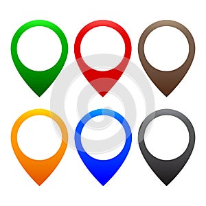 Set map pointer icon marker, color map pin, GPS location flat symbol - vector