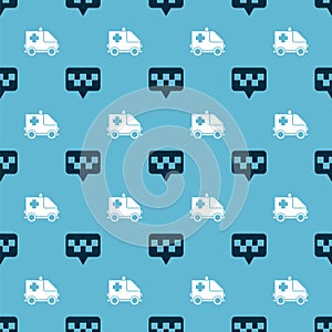 Set Map pointer with taxi and Ambulance and emergency car on seamless pattern. Vector