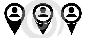 Set of map pointer with user icon. Person location icon.