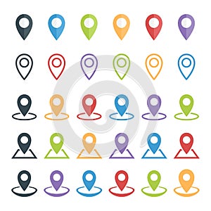 Map pointer set, colorful location marker icons