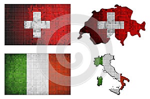 Set of maps and flags of Italia and Switzerland