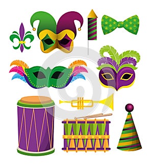 Set mardi gras decoration accessories to festval