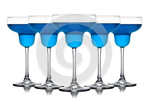 Set of Margarita cocktails with blue curacao  on a white background photo