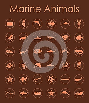Set of marine animals simple icons