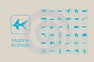 Set of marine animals simple icons