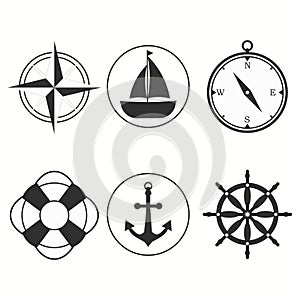 Set of marine icons isolated on white background