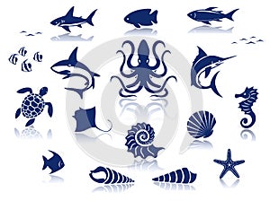 Set of marine life animals