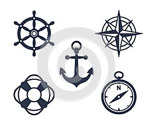 Set of marine, maritime or nautical icons photo