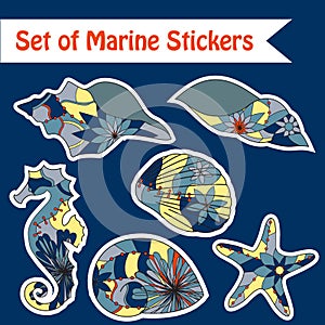 Set of marine stickers