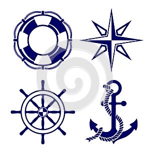 Set of marine symbols Vector Illustration.